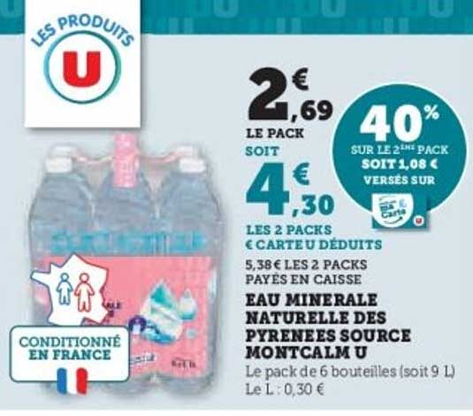 EAU MINERALE NATURELLE DES PYRENEES SOURCE MONTCLAM U