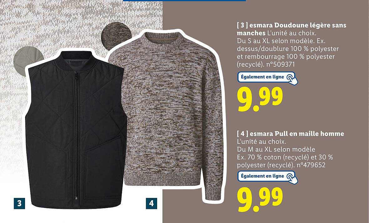 esmara Doudoune légère sans manches et esmara Pull en maille homme