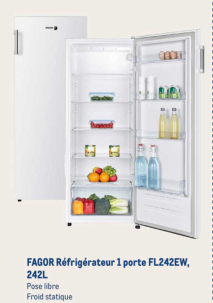 FAGOR Réfrigérateur 1 porte FL242EW, 242L
