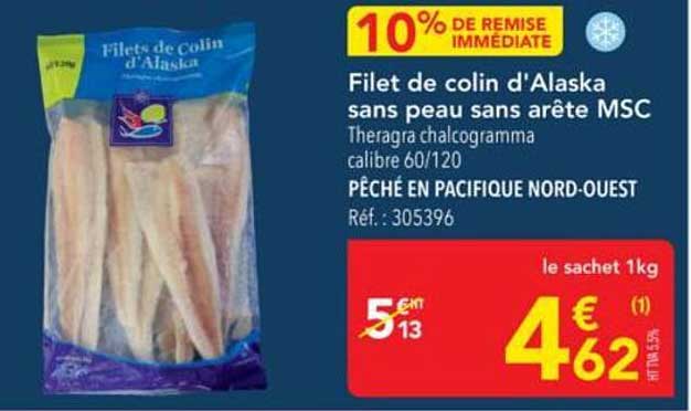 Filet de colin d'Alaska sans peau sans arête MSC