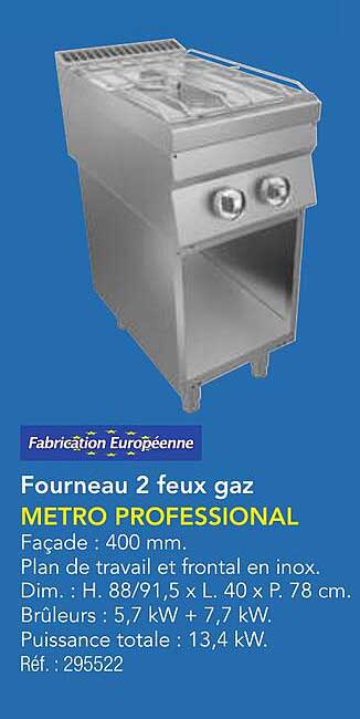 Fourneau 2 feux gaz METRO PROFESSIONAL