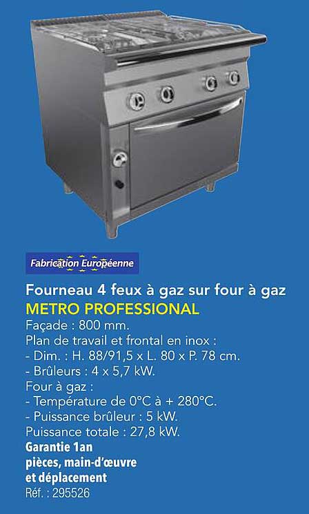 Fourneau 4 feux à gaz sur four à gaz METRO PROFESSIONAL