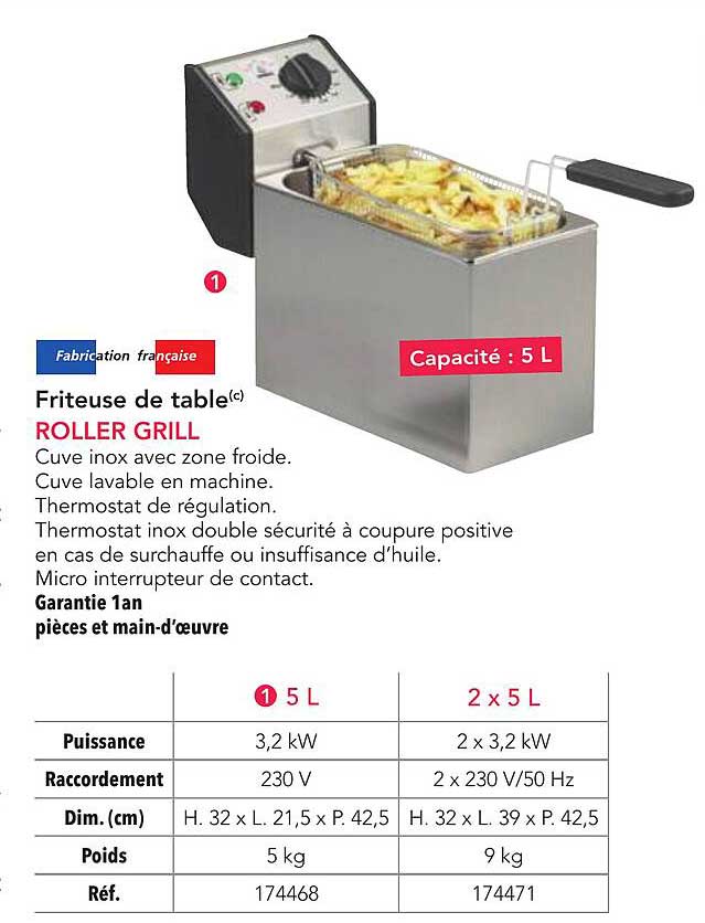 Friteuse de table Roller Grill – Capacité : 5 L