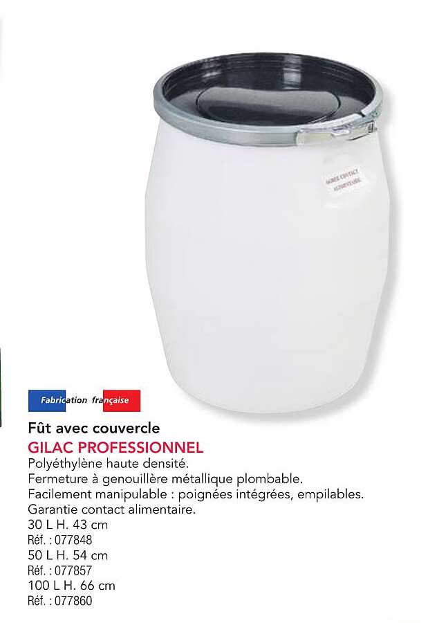 Fût avec couvercle GILAC PROFESSIONNEL