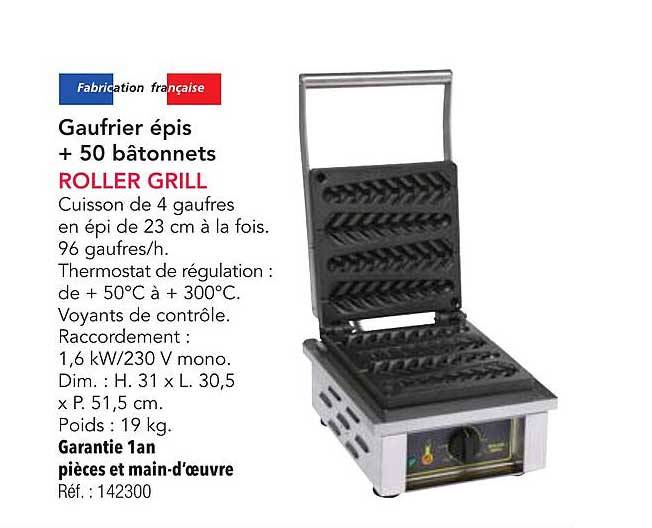 Gaufrier épis + 50 bâtonnets ROLLER GRILL