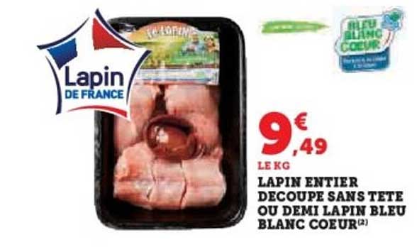 LAPIN ENTIER DECOUPE SANS TETE OU DEMI LAPIN BLEU COEUR
