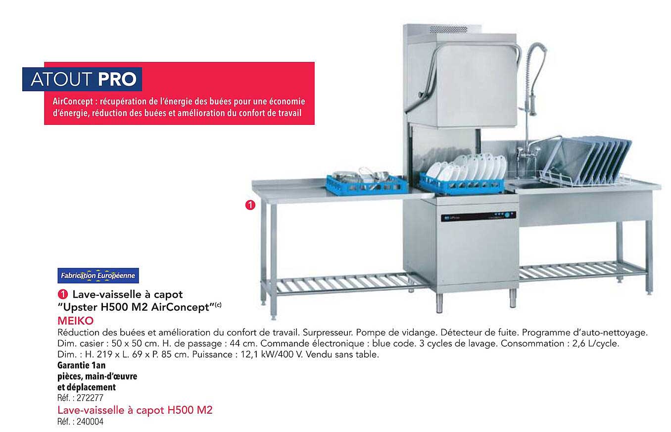 Lave-vaisselle à capot "Upster H500 M2 AirConcept"