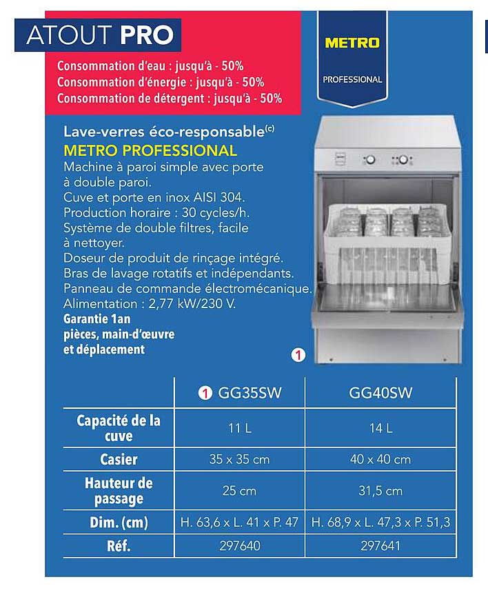Lave-verres éco-responsable METRO PROFESSIONAL