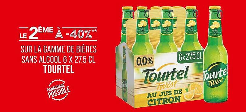 LE 2 ÈME À -40** SUR LA GAMME DE BIÈRES SANS ALCOOL 6 X 27.5 CL TOURTEL