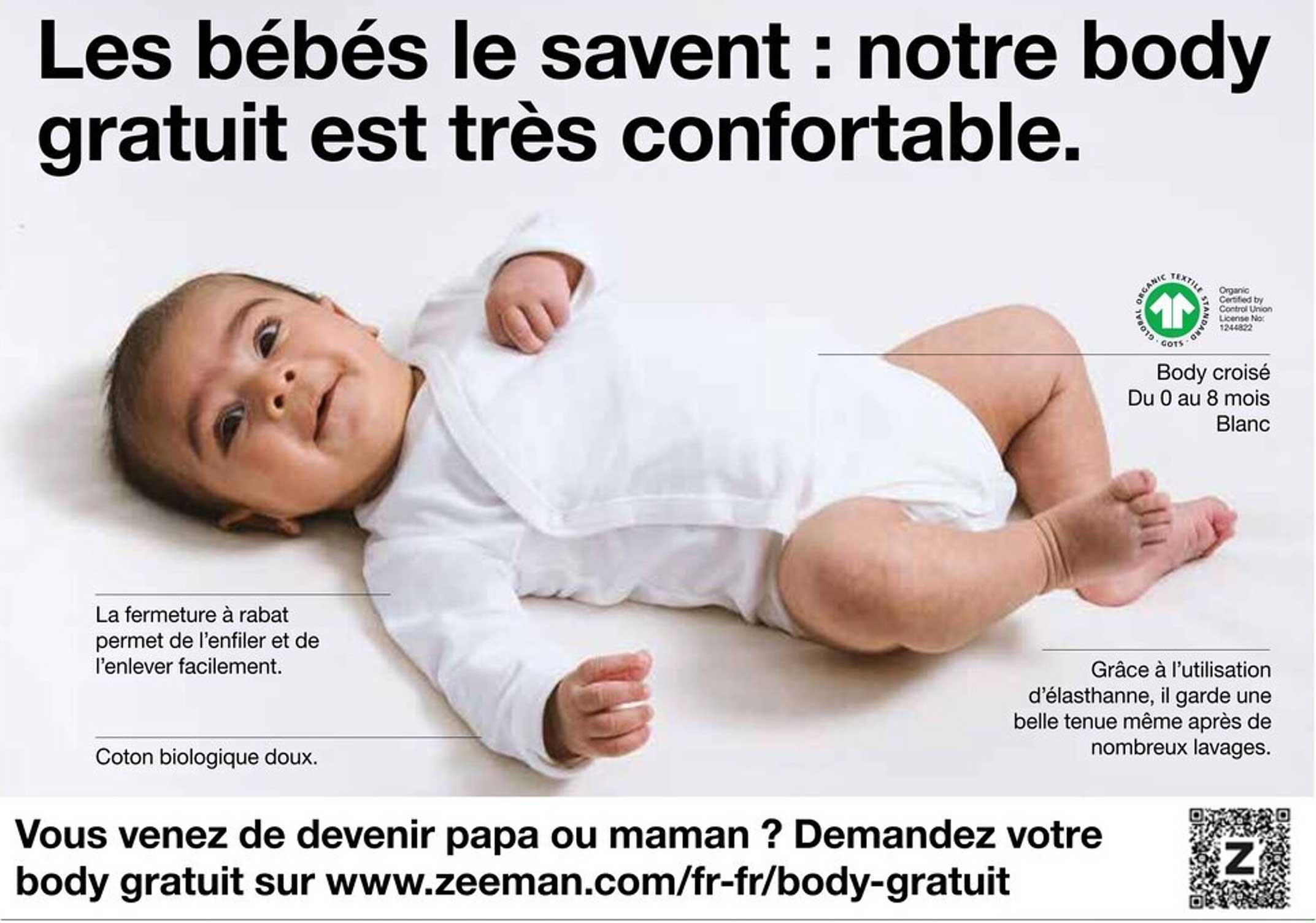 Les bébés le savent : notre body gratuit est très confortable.