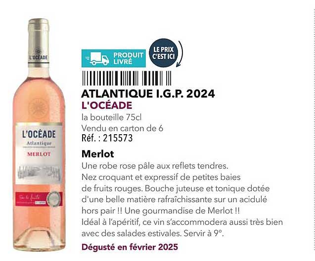 L'OCÉADE - Merlot - la bouteille 75cl