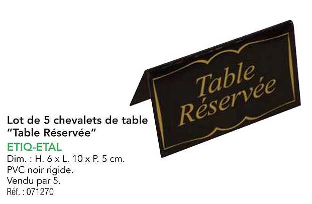 Lot de 5 chevalets de table "Table Réservée"