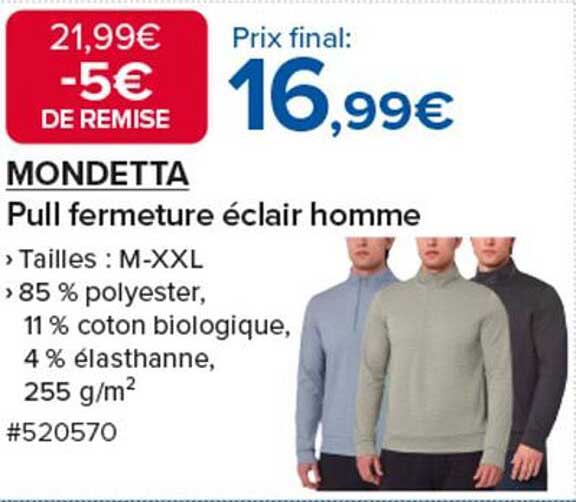 MONDETTA Pull fermeture éclair homme