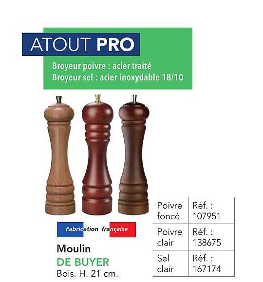 Moulin DE BUYER - Bois. H. 21 cm.