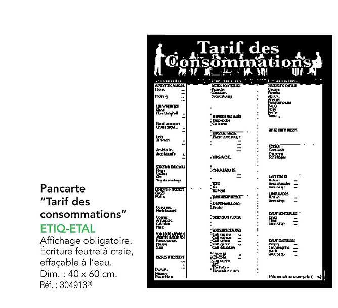 Pancarte “Tarif des consommations”