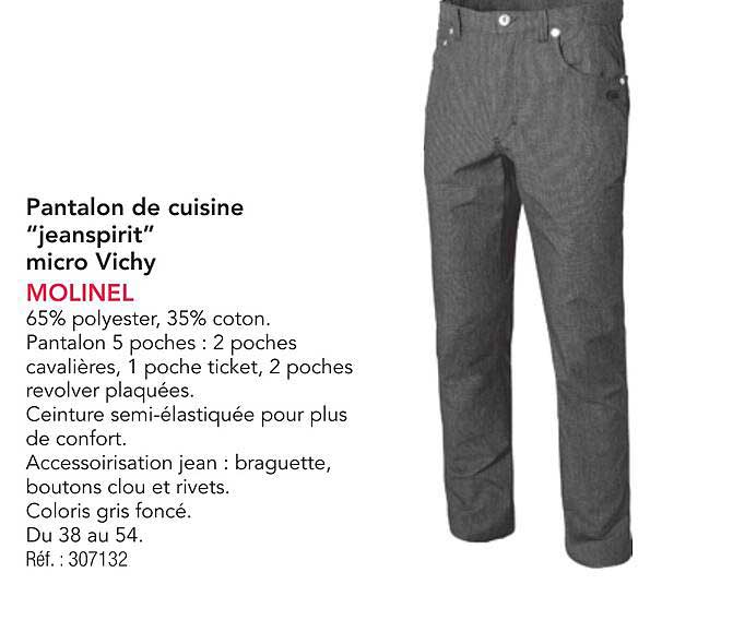 Pantalon de cuisine "jeanspirit" micro Vichy MOLINEL