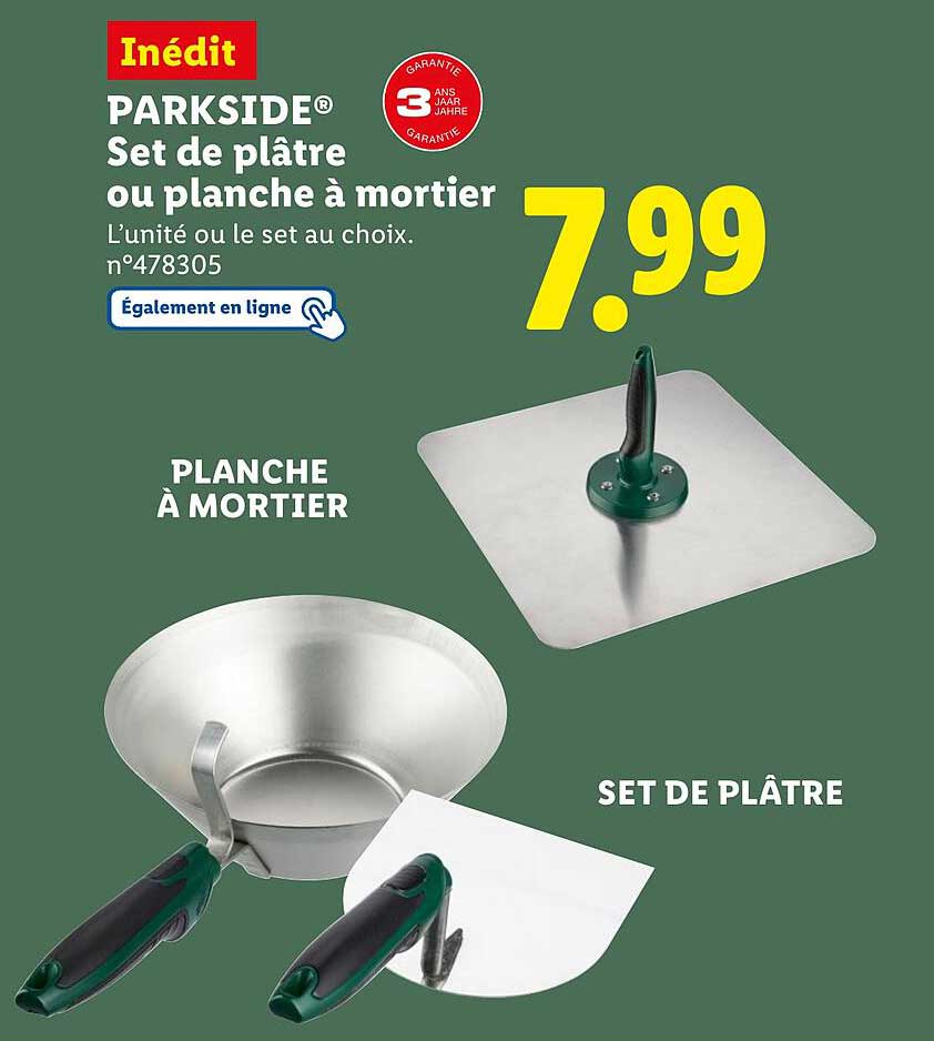 PARCSIDE® Set de plâtre ou planche à mortier