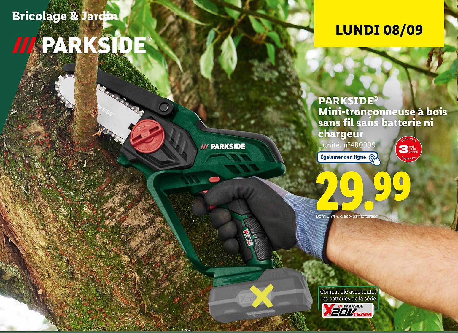 PARKSIDE® Mini-tronçonneuse à bois sans fil sans batterie ni chargeur