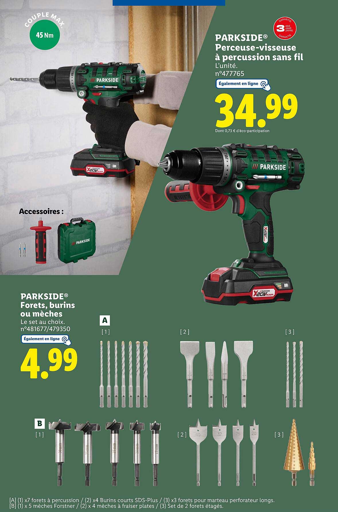 PARKSIDE® Perceuse-visseuse à percussion sans fil L’unité. n°477765