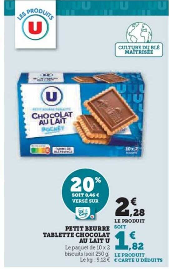 PETIT BEURRE TABLETTE CHOCOLAT AU LAIT U