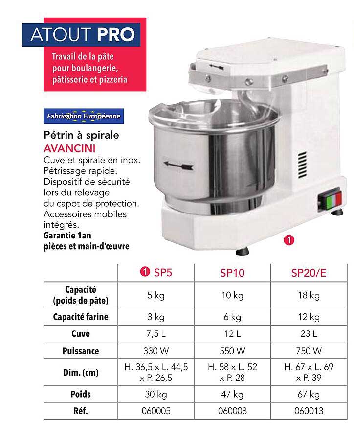 Pétrin à spirale AVANCINI