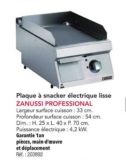 Plaque à snacker électrique lisse ZANUSSI PROFESSIONAL