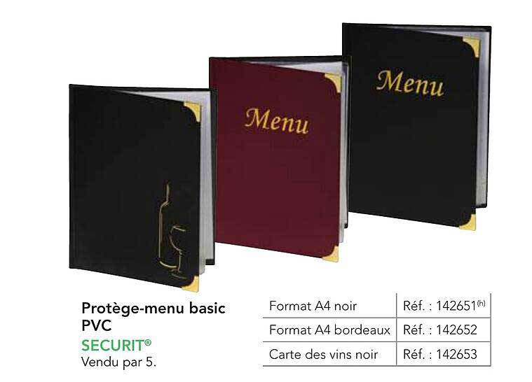 Protège-menu basic PVC SECURIT® Vendu par 5