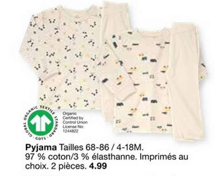 Pyjama Tailles 68-86 / 4-18M. Imprimés au choix. 2 pièces.