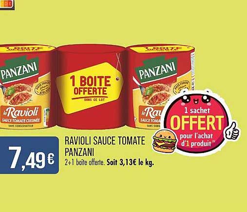 RAVIOLI SAUCE TOMATE PANZANI 2+1 boîte offerte