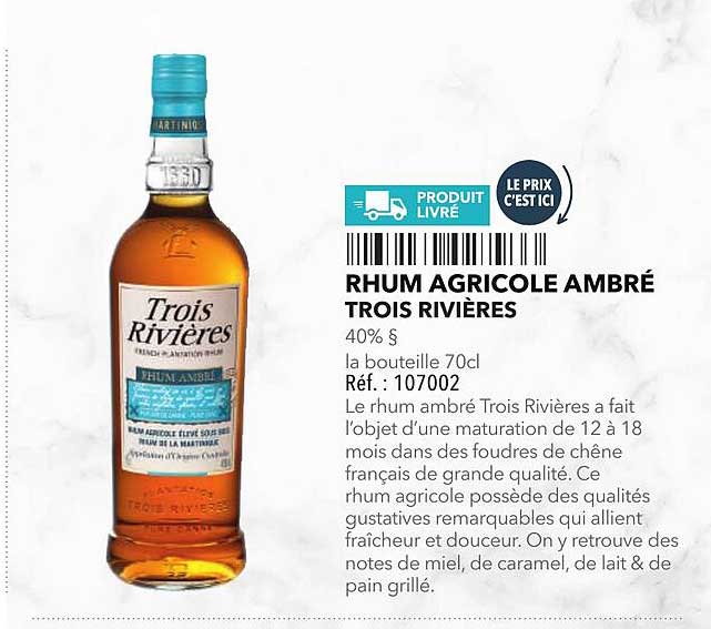RHUM AGRICOLE AMBRÉ TROIS RIVIÈRES
