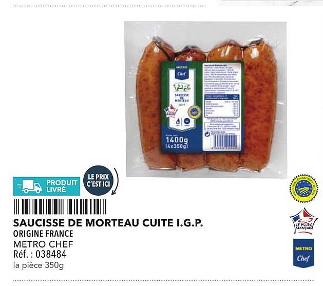 SAUCISSE DE MORTEAU CUITE I.G.P.