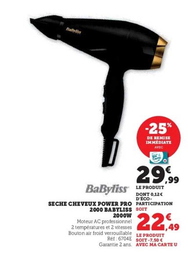SÈCHE CHEVEUX POWER PRO 2000 BABYLISS 2000W