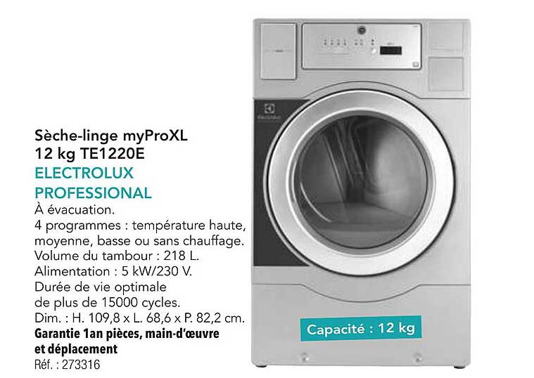 Sèche-linge myProXL 12 kg TE1220E ELECTROLUX PROFESSIONAL