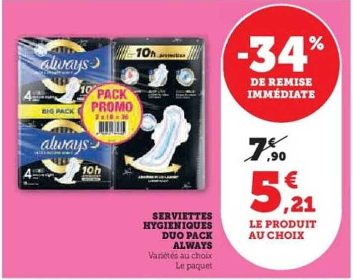 SERVIETTES HYGIENIQUES DUO PACK ALWAYS