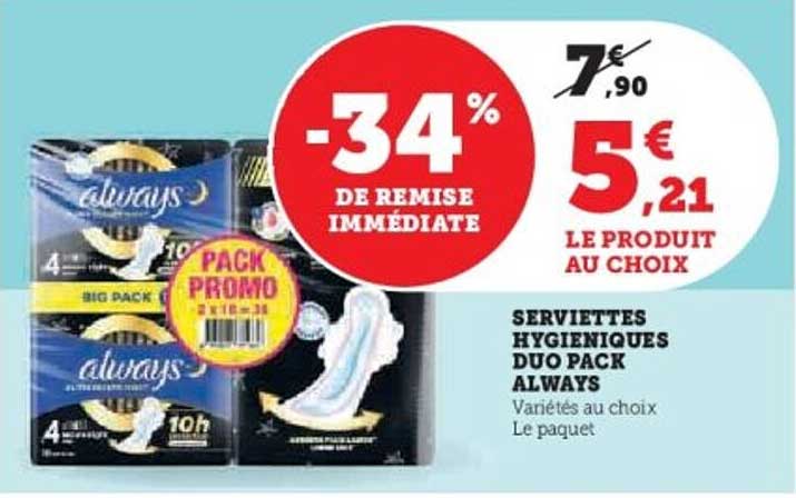 SERVIETTES HYGIÉNIQUES DUO PACK ALWAYS