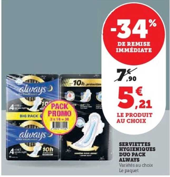 SERVIETTES HYGIÉNIQUES DUO PACK ALWAYS