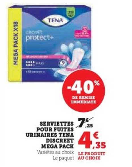 SERVIETTES POUR FUITES URINAIRES TENA DISCREET MEGA PACK