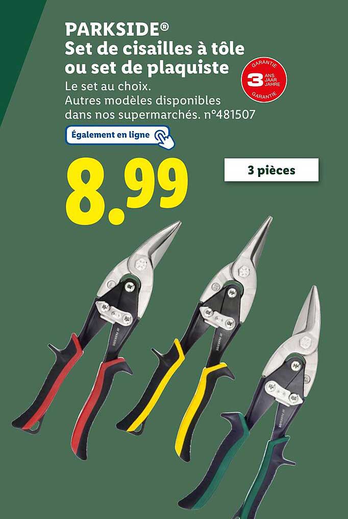 Set de cisaille à tôle ou set de plaquiste