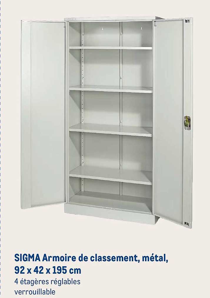 SIGMA Armoire de classement, métal, 92 x 42 x 195 cm