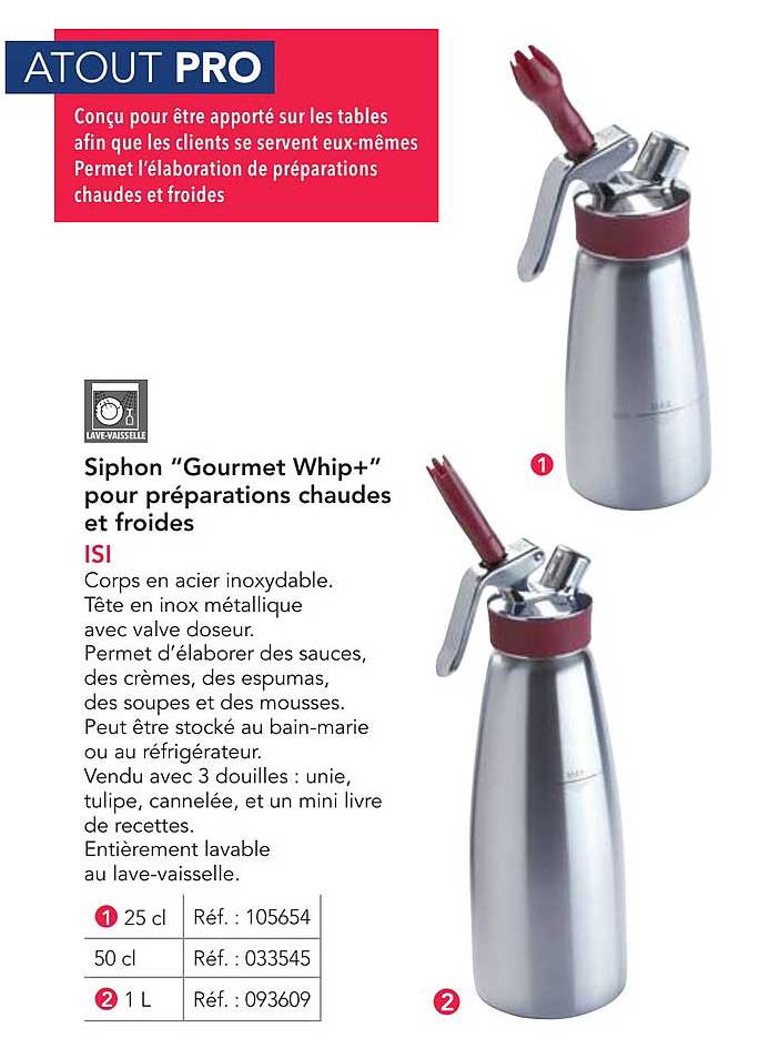 Siphon “Gourmet Whip+” pour préparations chaudes et froides