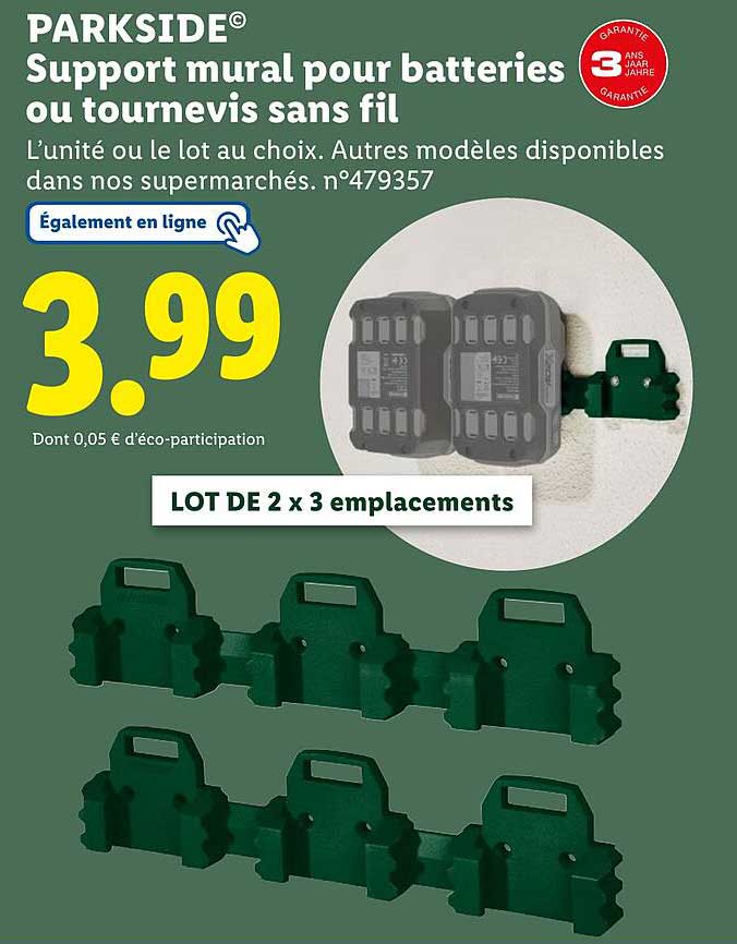 Support mural pour batteries ou tournevis sans fil