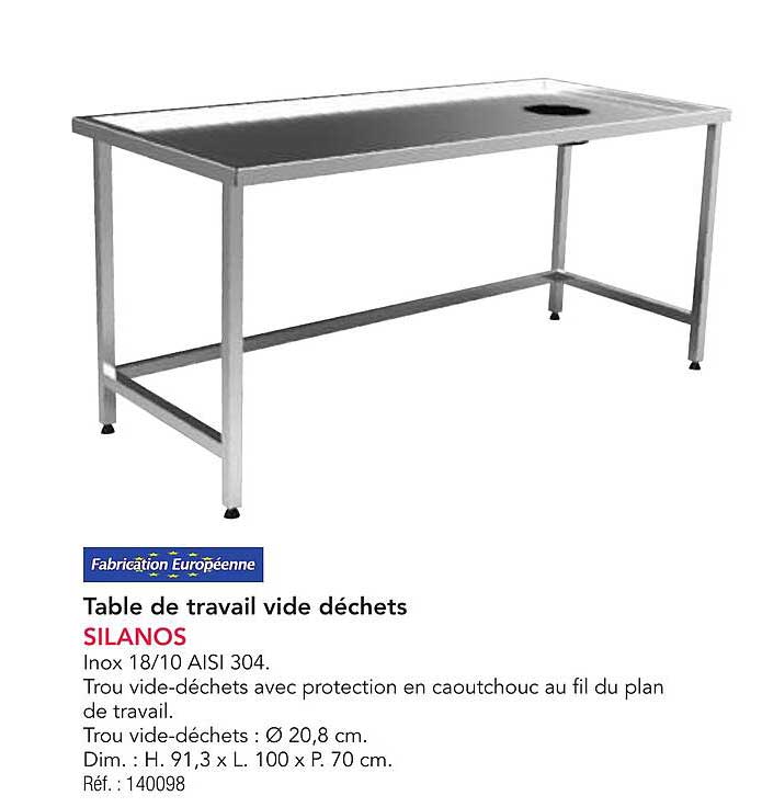 Table de travail vide déchets SILANOS