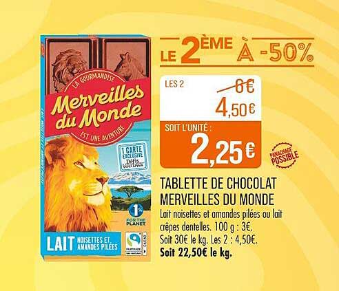 TABLETTE DE CHOCOLAT MERVEILLES DU MONDE
