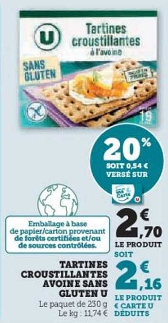 TARTINES CROUSTILLANTES AVOINE SANS GLUTEN U