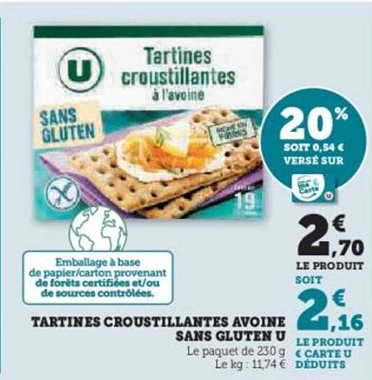 TARTINES CROUSTILLANTES AVOINE SANS GLUTEN U