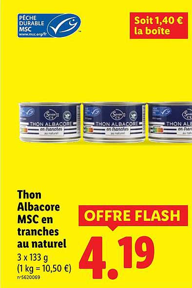 Thon Albacore MSC en tranches au naturel