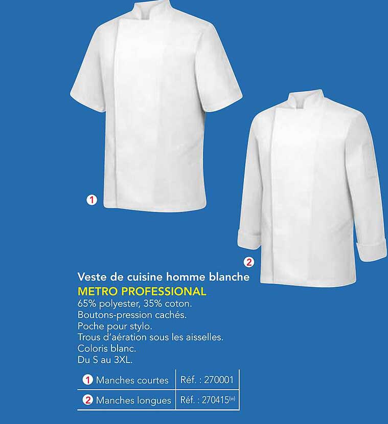 Veste de cuisine homme blanche METRO PROFESSIONAL