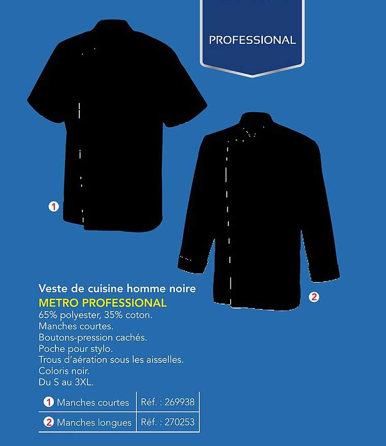 Veste de cuisine homme noire METRO PROFESSIONAL