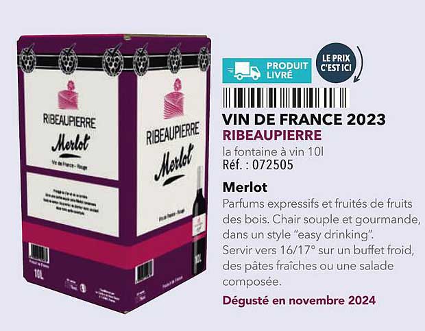VIN DE FRANCE 2023 RIBEAUPIERRA MERLOT