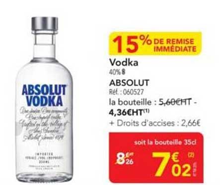 Vodka ABSOLUT 15% de remise immédiate